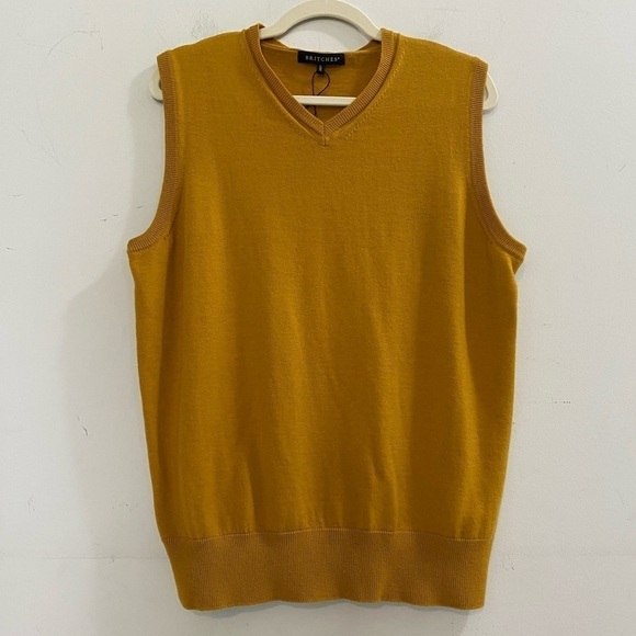 NWT Britches Sz XL Merino Wool V-Neck Mustard Yellow Knit Sweater Vest - Picture 6 of 11